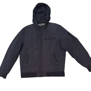 Cortefiel Black Collared Hidden Hood Jacket Charcoal Blue Men’s Size EUC 🎄